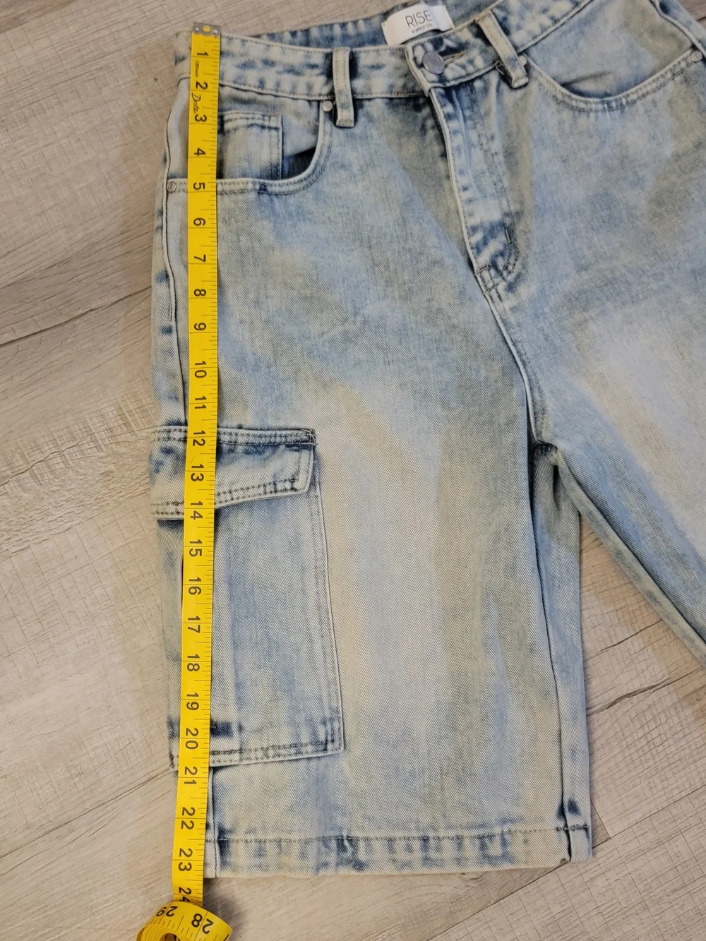 Light Blue Denim Cargo Bermuda Shorts for Women